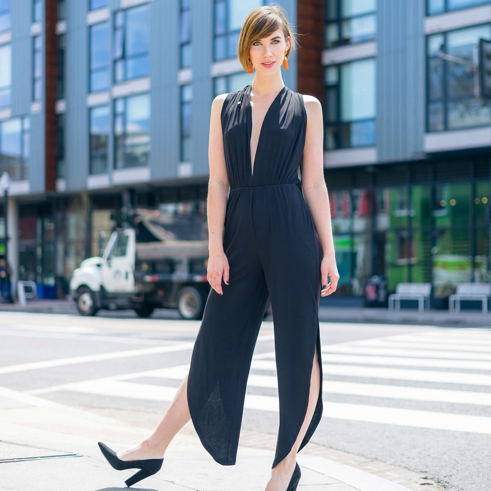 Dance & Marvel Plunging Black Jumpsuit - S